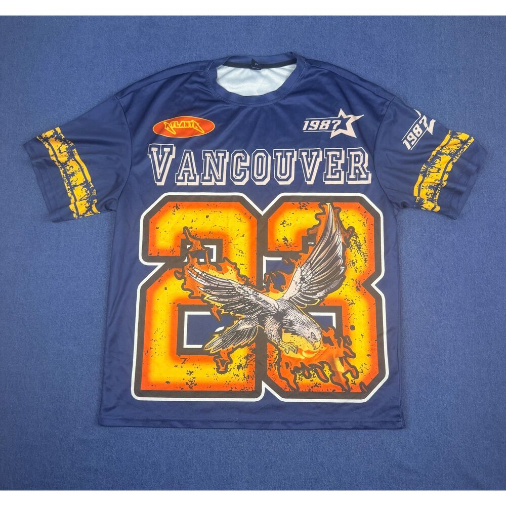 ROMWE Men M Vancouver 23 Eagle Graphic Jersey Shirt Y2K Streetwear Blue